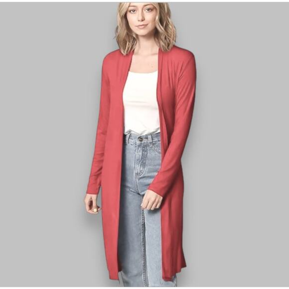 Neiman Marcus Soft Red Cotton Cardigan | Size L - Picture 2 of 6
